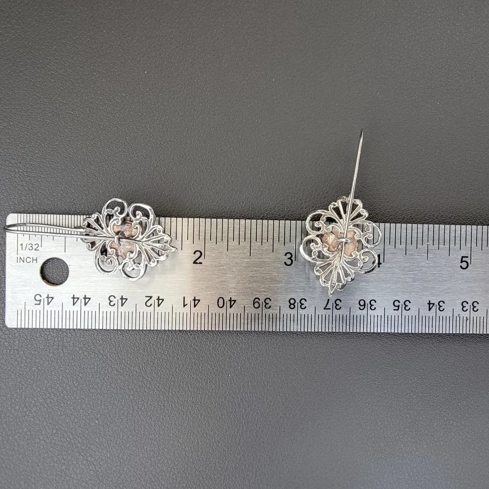 Vintage 925 Sterling Silver Filigree Drop Earrings with Secured French Wire